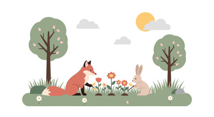 Naklejka premium A serene and simple illustration of a green hill with grass and a flower, conveying tranquility and natural growth. Ideal for marketing, websites, or 