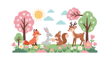 Obraz premium A cheerful, minimalist graphic of a tulip and tree conveys growth, freshness, and a positive outlook, perfect for springtime marketing or website desi