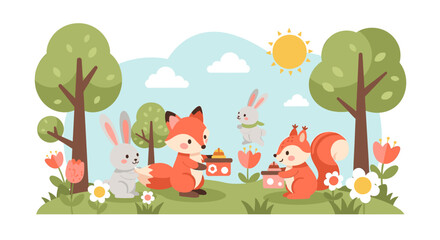 Obraz premium A cheerful, flat-lay illustration evoking growth and renewal. Ideal for website design, blog posts, or spring-themed marketing materials.