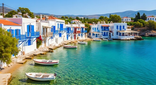 Scenic view of the picturesque seaside village of naoussa on paros island in greece