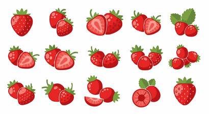Strawberry fruit vector icon set with fresh berry and food symbol flat design © MdShafikul