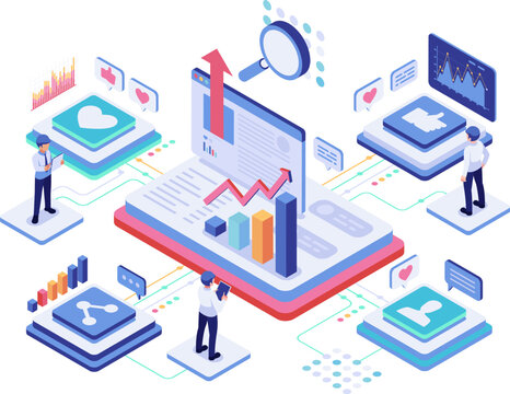 Isometric Social Media Content Performance Analytics Dashboard