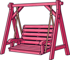 Fototapeta premium Outdoor Pastel Pink Wooden Swing Bench with Armrests for Garden Relaxation Park vector illustration