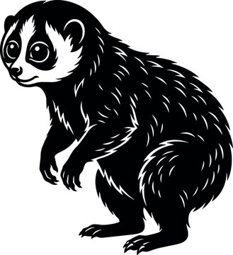 Slow loris mystical primate fantasy creature black and white vector silhouette illustration cricut eps