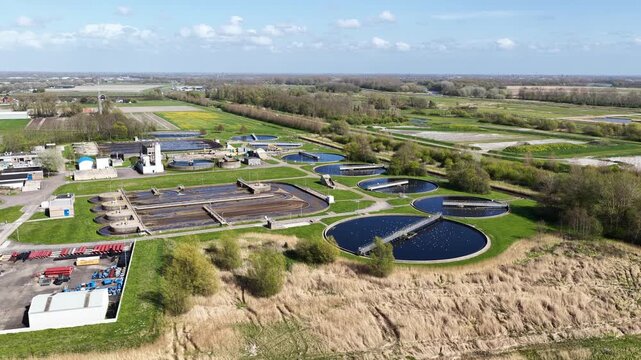 Aerial view of a wastewater treatment plant facility
