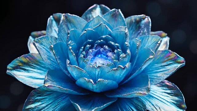 Stunning Blue Lotus Flower Blooming in Slow Motion with Dark Background.