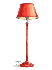 Obraz premium Classic Red Floor Lamp with Cone Shade and Ornate Base Interior Lighting Accent