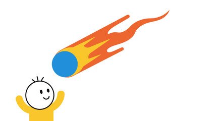 Cartoon meteor flying towards surprised stick figure, funny illustration © penyok
