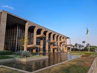 Naklejka premium Justice Palace or Palaço da Justiça, headquarters of the Ministry of Justice of Brazil, designed by the architect Oscar Niemeyer on May 4, 2026 in Brasilia, Federal District, Brazil. 