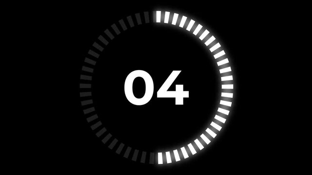 10 second Countdown circle bar white timer progress for challenge, event, presentation, contest, show of about, alpha channel, 4k video