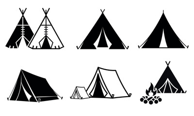 Native american teepees and tents silhouette collection black and white © SIMUL