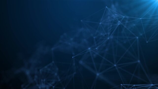 abstract blue background with lines, animated plexus, futuristic social and neural network and information technology animation concept.