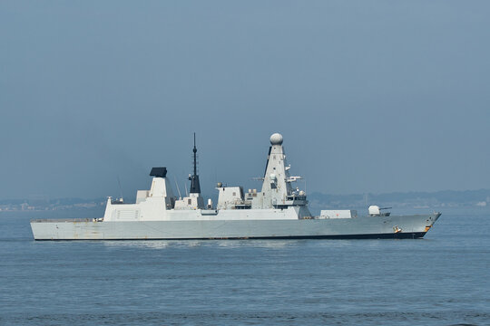 Royal Navy HMS Dauntless (D33), Type 45 guided-missile destroyer sailing in Tokyo Bay, Japan