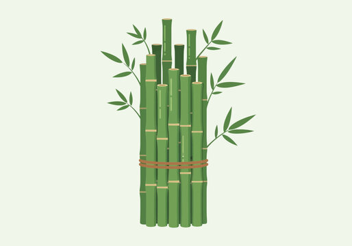 竹の束が中央に集まり、葉が周囲に広がるシンプルなイラストデザインです。