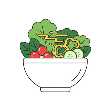 葉物野菜、トマト、キュウリ、ピーマンが入ったサラダボウル。
