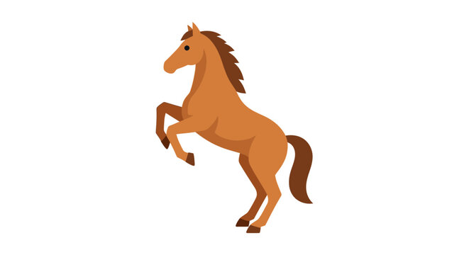 茶色の馬が後ろ足で立ち上がり、前足を上げている姿勢をしている。