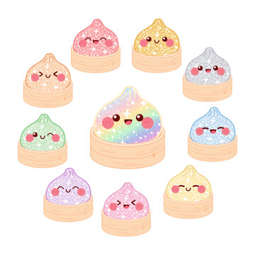Cute colorful glitter dumpling character
