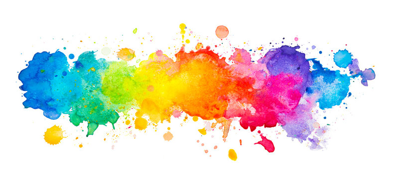 Watercolor abstract artistic blob splashes of different colors on white background
