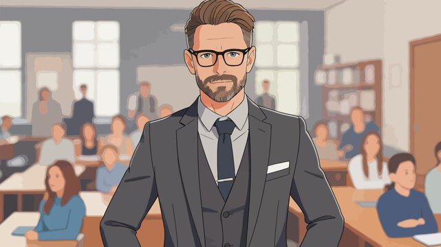 Professional Male Professor Teaching in a University Classroom