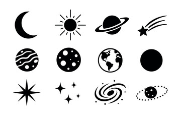 Collection of Celestial Body Icons and Symbols. © penguasa