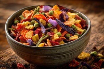 Fototapeta premium Close-up of vibrant dried vegetable assortment for pantry snacks