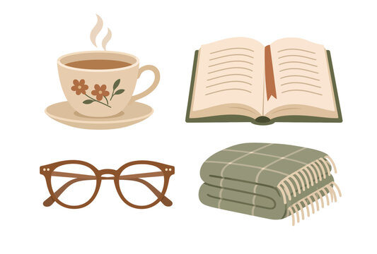 Cozy Reading Scene with Coffee and Blanket.