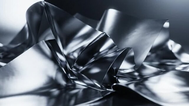 Futuristic premium abstract background loop, reflective metallic sheets folding and unfolding like fluid origami