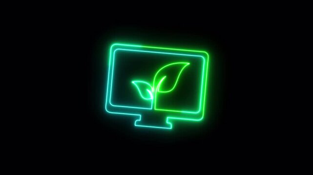 Neon leaf Monitor Leaf Icon Animation Transparent Background