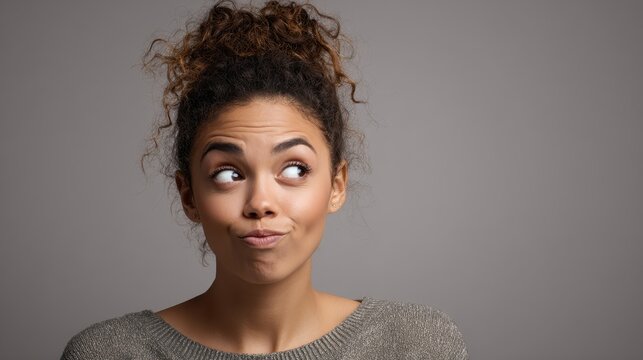 Confused shrug: studio portrait of a puzzled young woman