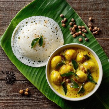 Delicious South Indian Breakfast - Appam with Vegetable Stew.
