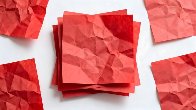 Stack of crumpled red papers