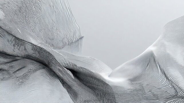 Abstract textile art: The ethereal beauty of draped fabric in shades of grey, sculpted into elegant forms and flowing lines.