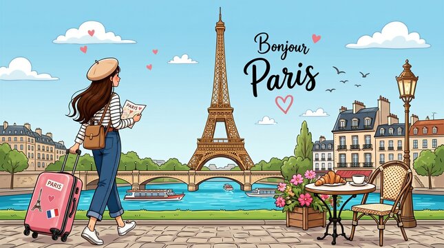 Bonjour Paris travel illustration