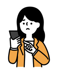 Fototapeta premium 困り顔のスマホを操作する女性のイラスト