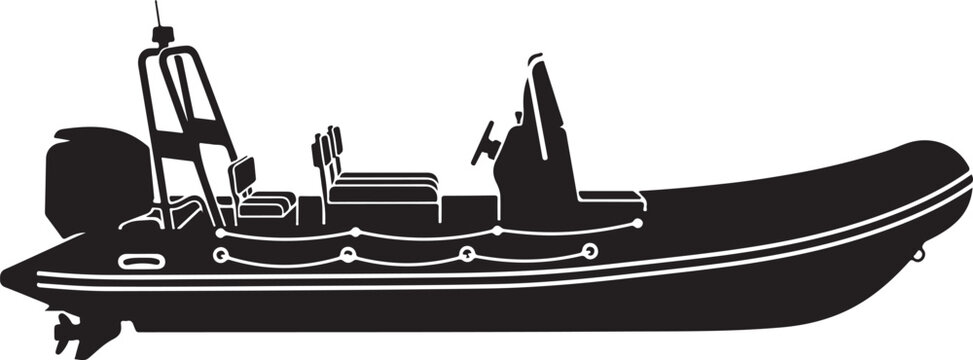 Rigid Inflatable Boat Silhouette Vector Illustration.