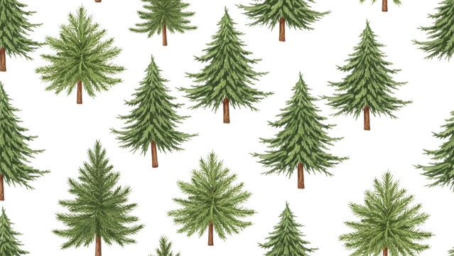 Collection of small green christmas trees in a festive pattern