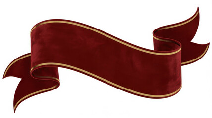 Obraz premium Wavy dark red ribbon banner with gold trim isolated on a white background for