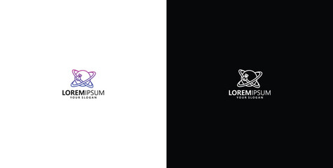 logo design template logo design planet vector satellite cosmos logo icon web application science © micky_adb