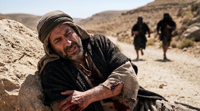 The Good Samaritan Helping an Injured Man on the Road, A Parable of Compassion and Mercy