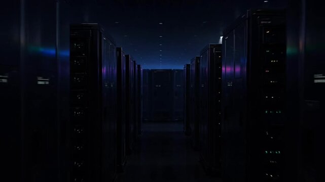 Dark room with server computer equipment.