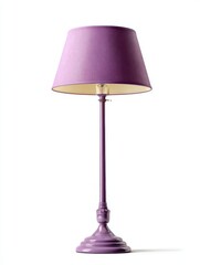 Obraz premium Purple Textured Lampshade Floor Lamp with Ornate Base and White Background Studio Lighting