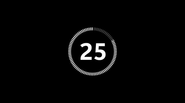 Countdown timer with number 27 and progress ring. Countdown timer for timing event. Professional countdown timer for digital launch sequence and technical timing interface visuals art.