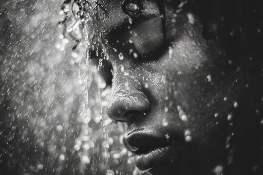 African american woman taking a cold shower for vagus nerve stimulation. Hydrotherapy technique to activate parasympathetic nervous system and reduce stress. Health and wellness practice.