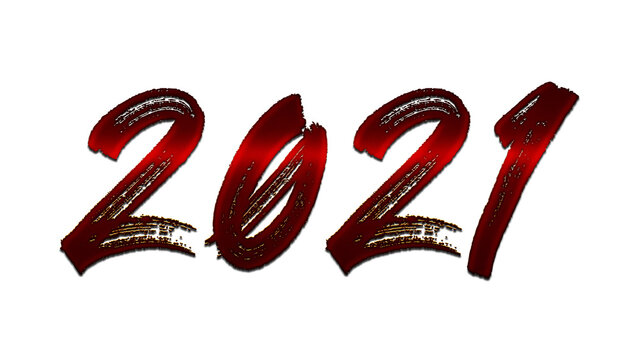 3D blood red number design of 2021 on white background.