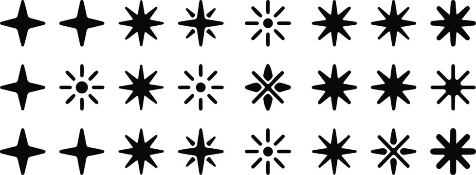 Collection of black star and asterisk symbols