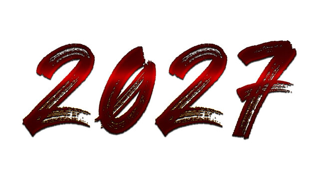 3D blood red number design of 2027 on white background.