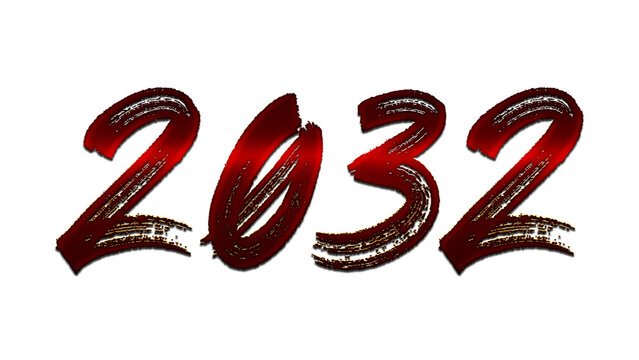 3D blood red number design of 2032 on white background.