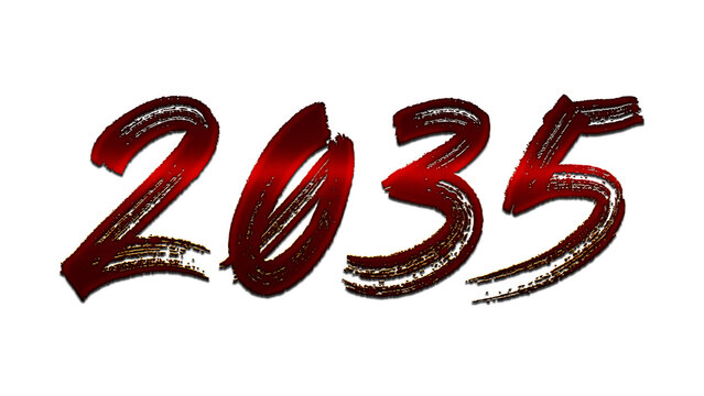3D blood red number design of 2035 on white background.