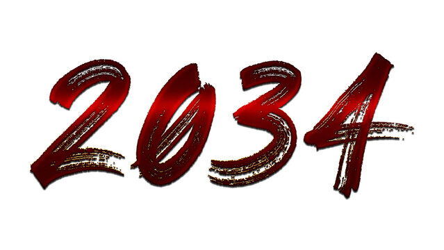 3D blood red number design of 2034 on white background.
