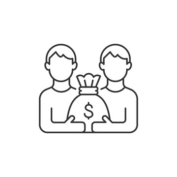 Pari mutuel prize linear icon. Dividing prize between same tier winners. Parimutuel betting. Thin line customizable illustration. Contour symbol. Vector isolated outline drawing. Editable stroke